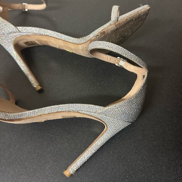 Stuart Weitzman Nudistcurve Glitter Ankle Strap Sandals Silver Crystal Size 8.5 - Picture 8 of 13